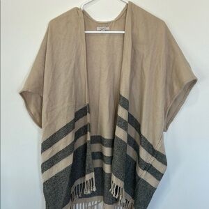 Beige and Gray Striped Open Cardigan
